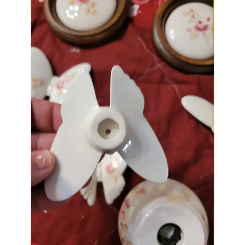 Vintage Porcelain Butterfly Wall Hanging Set & Ceramic Floral Wood Frame Plaque